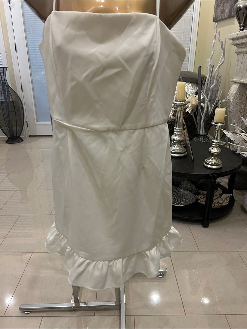 TCEC Cream Satin Ruffle-Hem Slip Dress